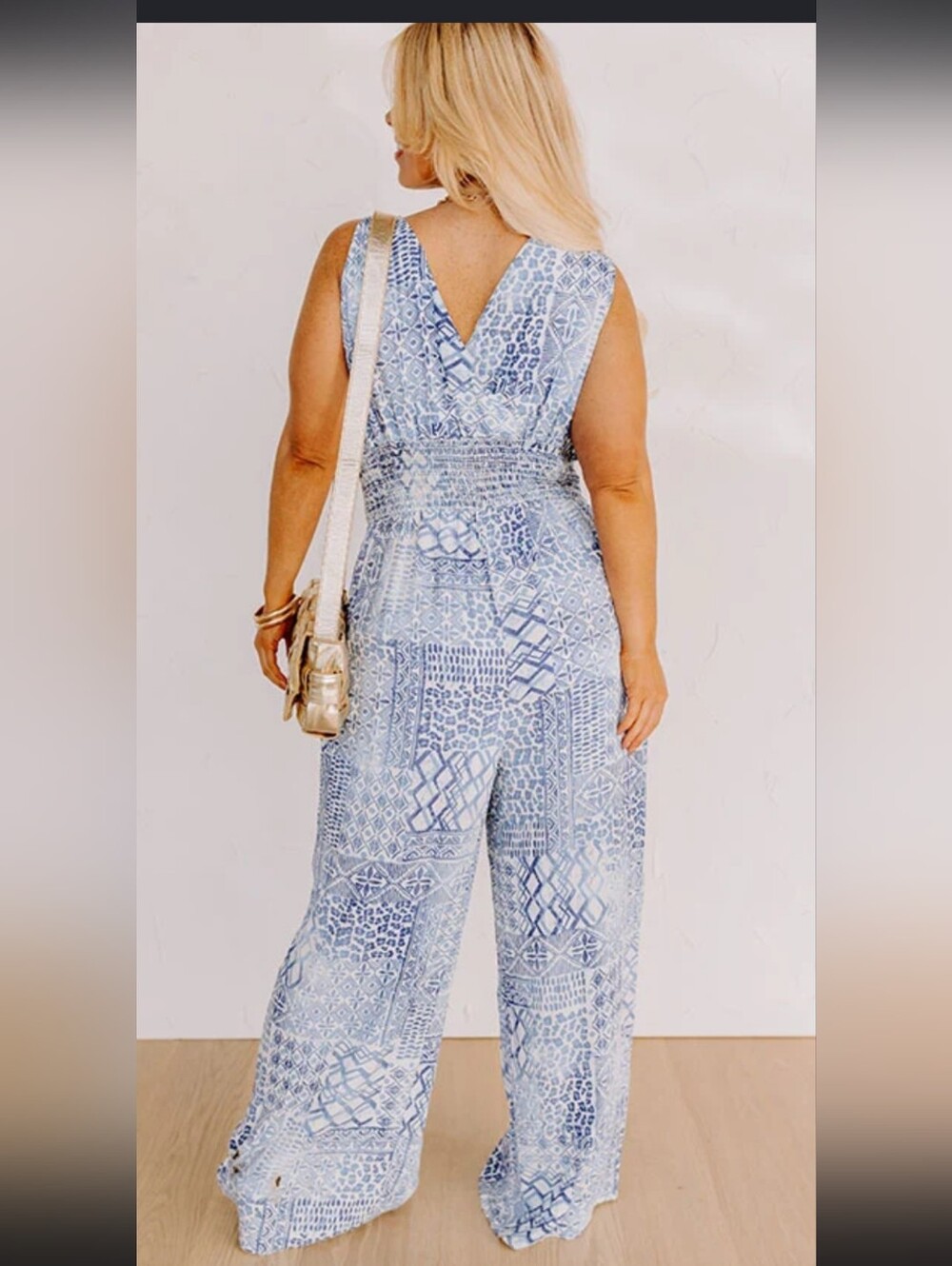 Gilli Light Blue Patterned Wide-Leg Sleeveless Jumpsuit